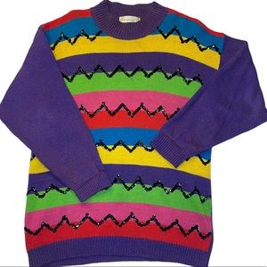 Vintage Capezio Colorful Zig Zag Stripe Sweater